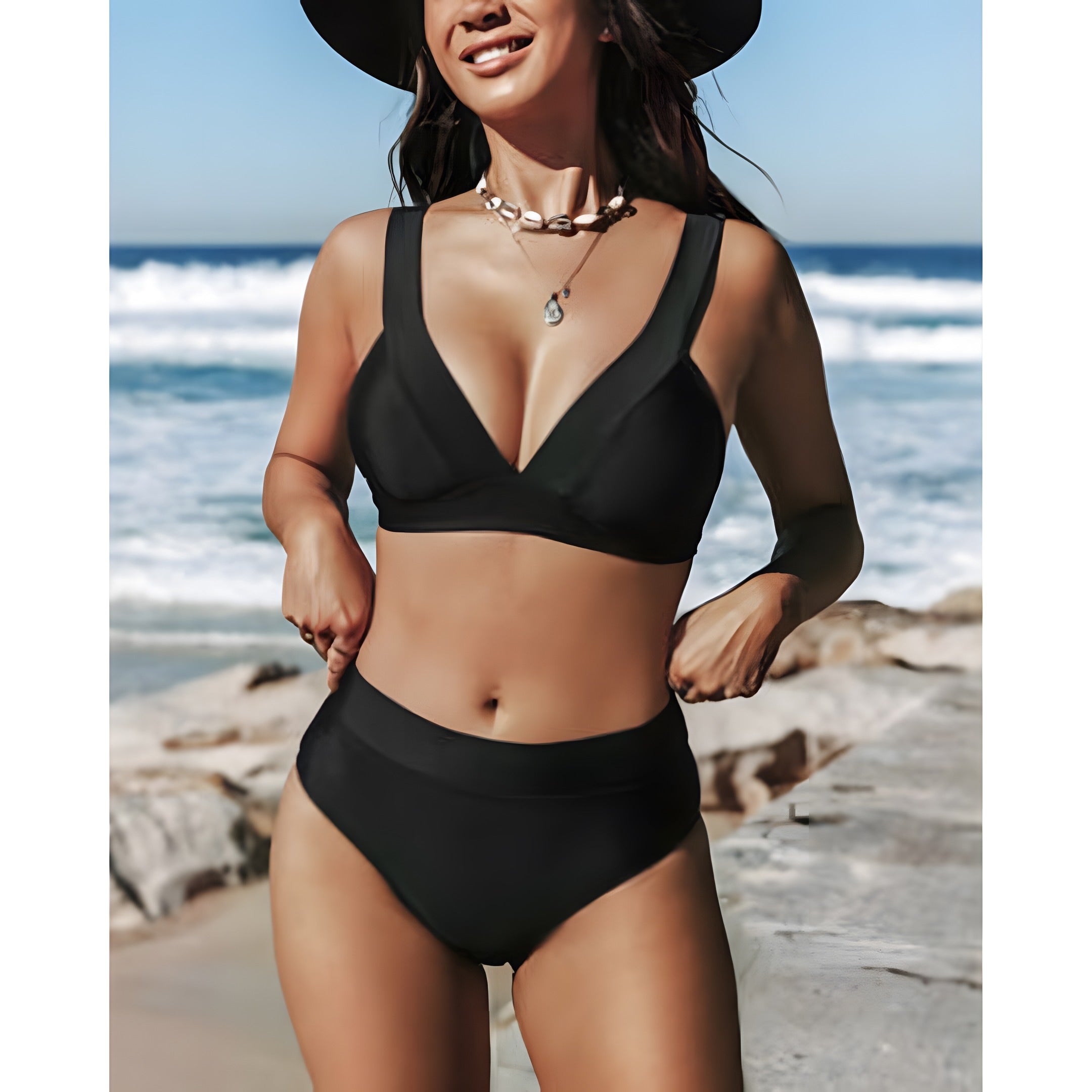High-Waisted Solid Swimsuit