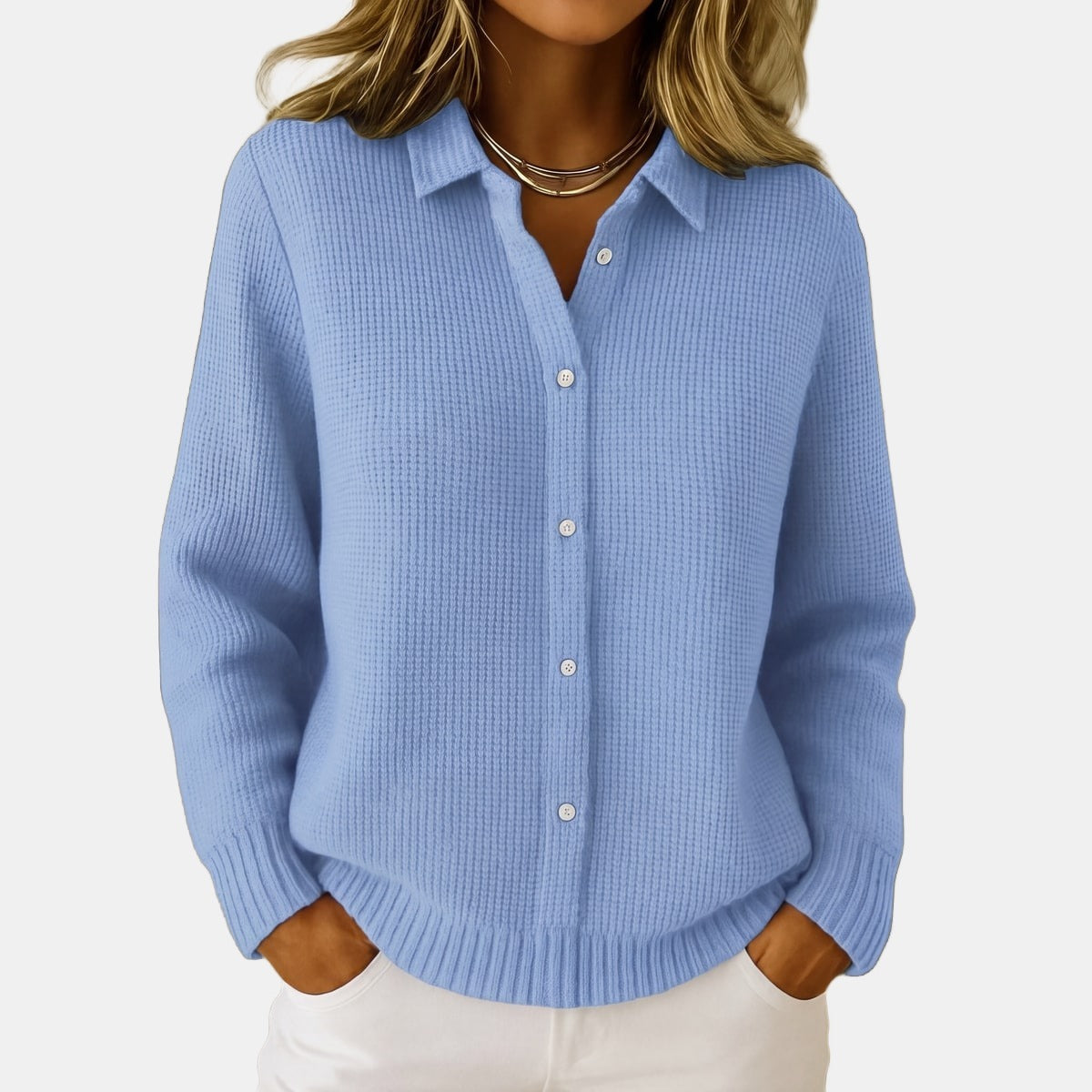 Chic Comfort Cardigan Blue, studio photo