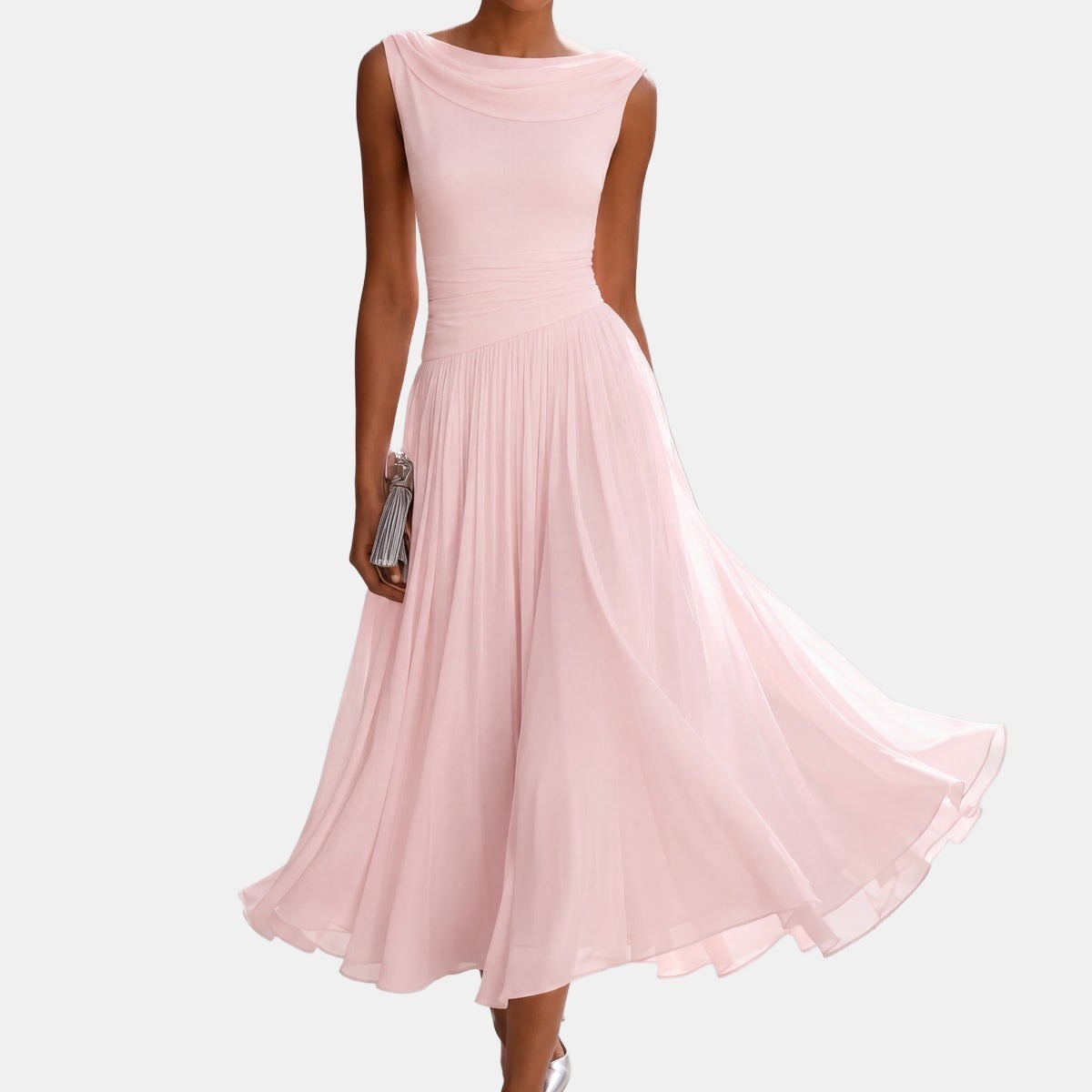 Natalie | Sleeveless Draped Midi Dress Pink, photo studio