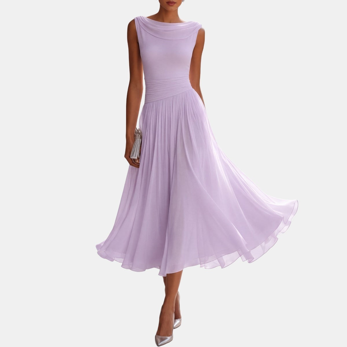 Natalie | Sleeveless Draped Midi Dress Lavender, photo studio