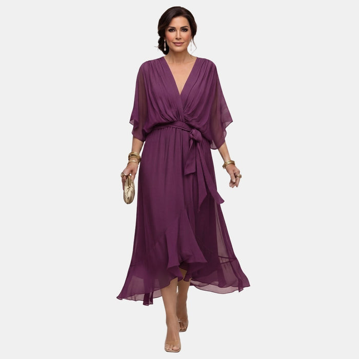 Monica | V-Neck Wrap Midi Dress with a Tie Belt