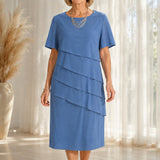 Janet | Round Neck Dress with Asymmetric Tiered Overlays