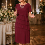 Janet | Round Neck Dress with Asymmetric Tiered Overlays