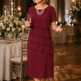 Janet | Round Neck Dress with Asymmetric Tiered Overlays