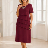 Janet | Round Neck Dress with Asymmetric Tiered Overlays