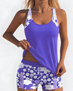 Jacqueline | Loose Scoop-Neck Tankini with Floral Swim Shorts