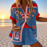 Charmaine | Goat and Star Print Shirt and Pull-On Shorts Set