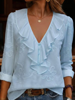 Cecile | Ruffled V-Neck Blouse with Floral Embroidery