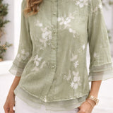 Allison | Floral Embroidered Blouse with Three-Quarter Sleeves