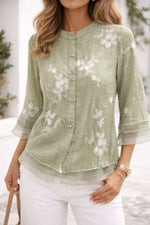 Allison | Floral Embroidered Blouse with Three-Quarter Sleeves