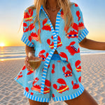 Bellerose | Crab Print Shirt and Shorts Set with Striped Trim
