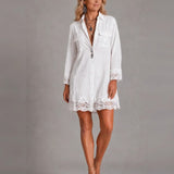 Bohemian Eyelet Hem Resort White Shirt Mini Dress