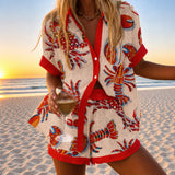 Anastasie | Lobster and Crab Print Shirt and Shorts Set
