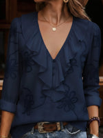 Cecile | Ruffled V-Neck Blouse with Floral Embroidery