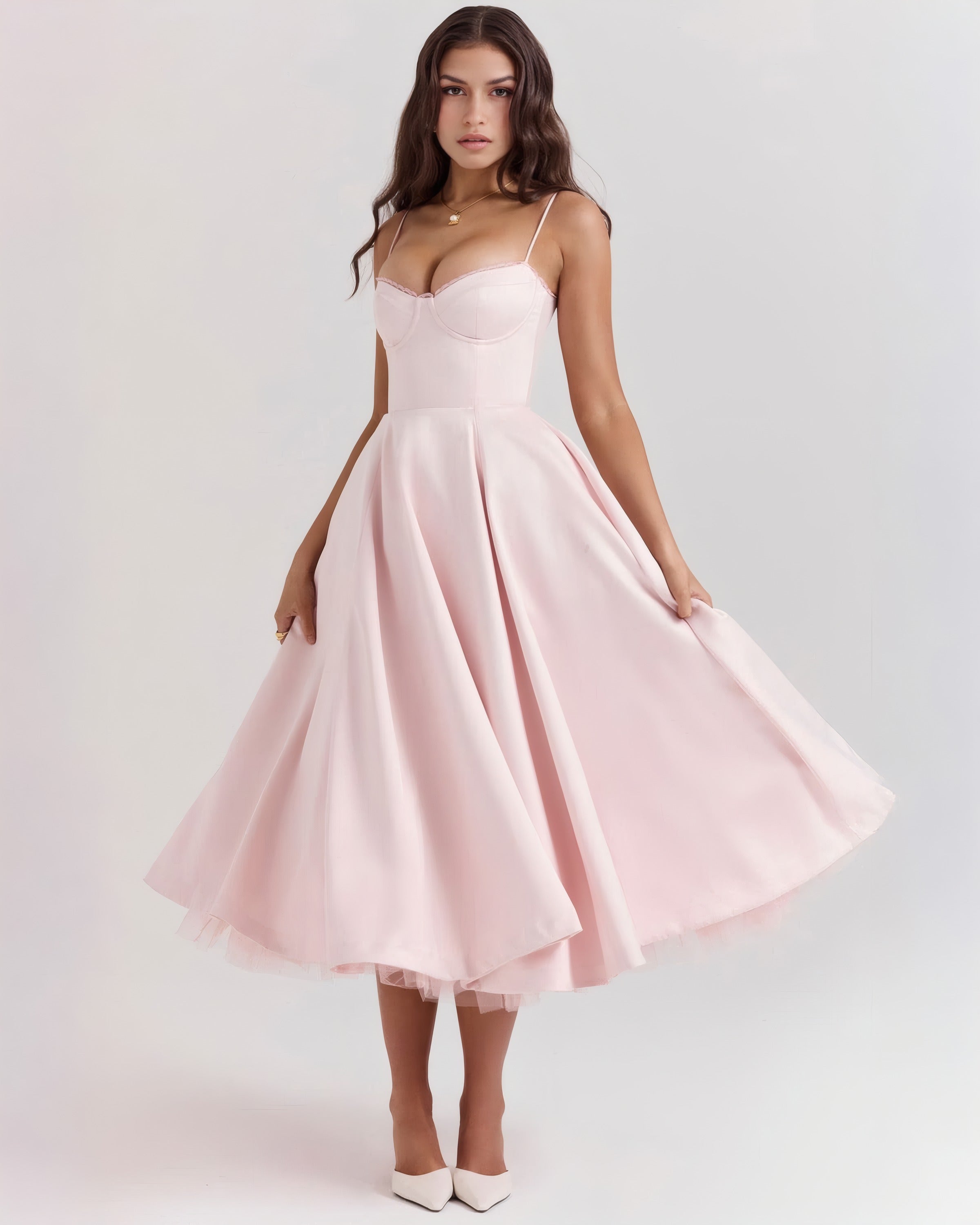 Inez | Elegant Midi Dress Blush Pink, photo studio