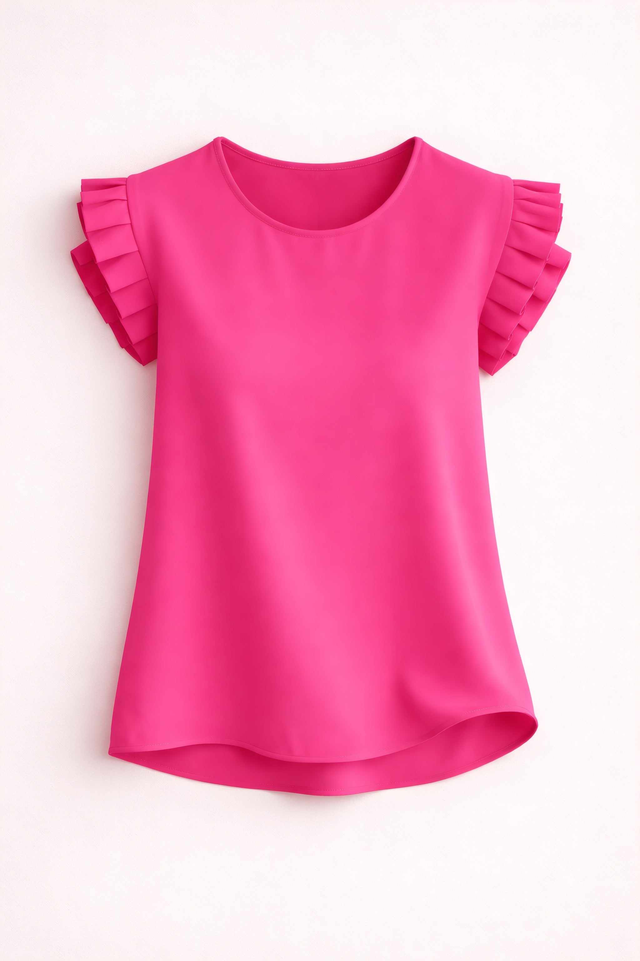 Alessandra | Short-Sleeve Tiered Ruffle Blouse Pink, photo studio