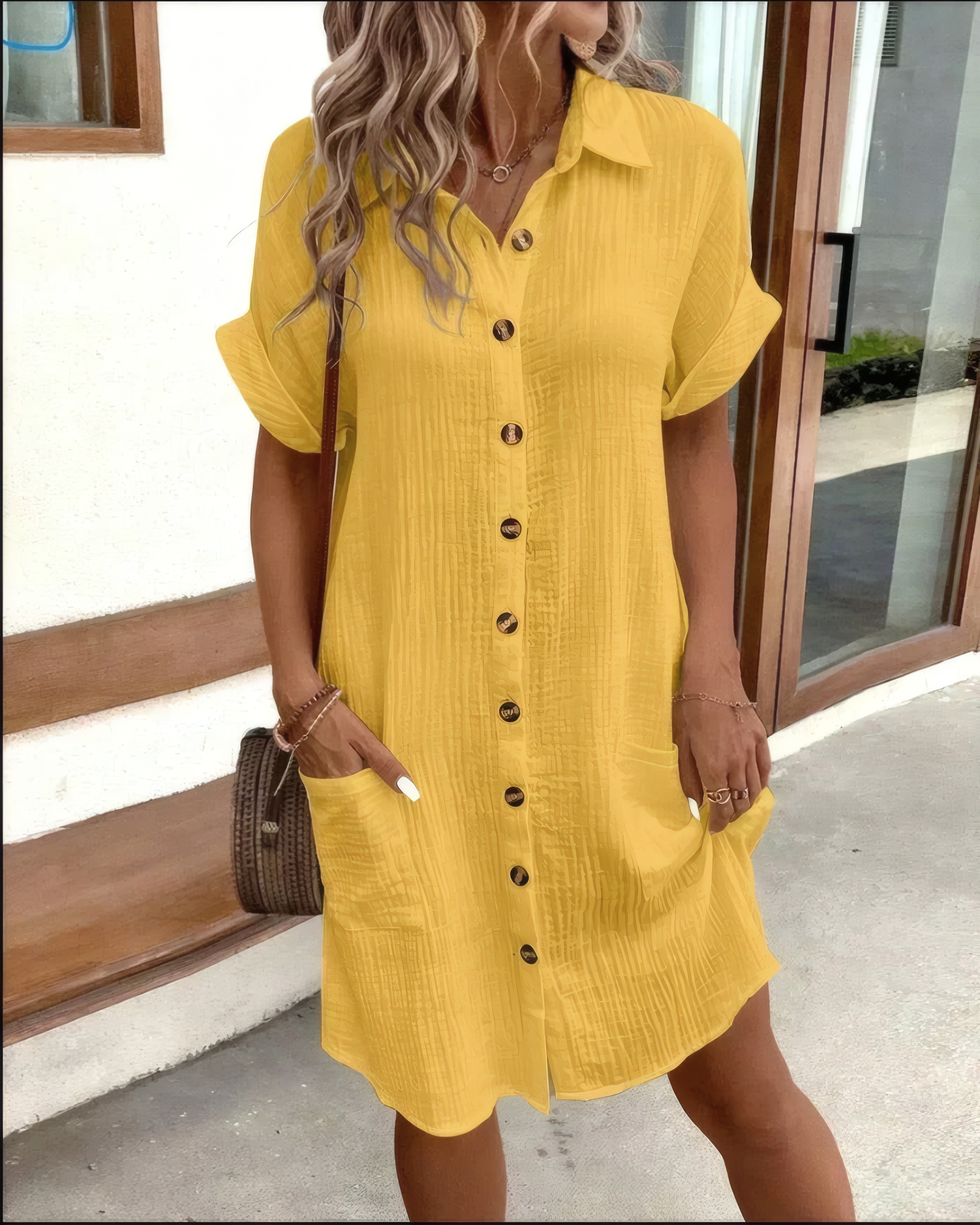 Carlotta | Casual Elegant Dress Yellow, photo studio