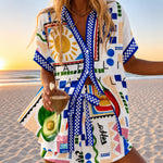 Editha | Market Print Shirt and Tie-Waist Shorts Set with Checked Trim