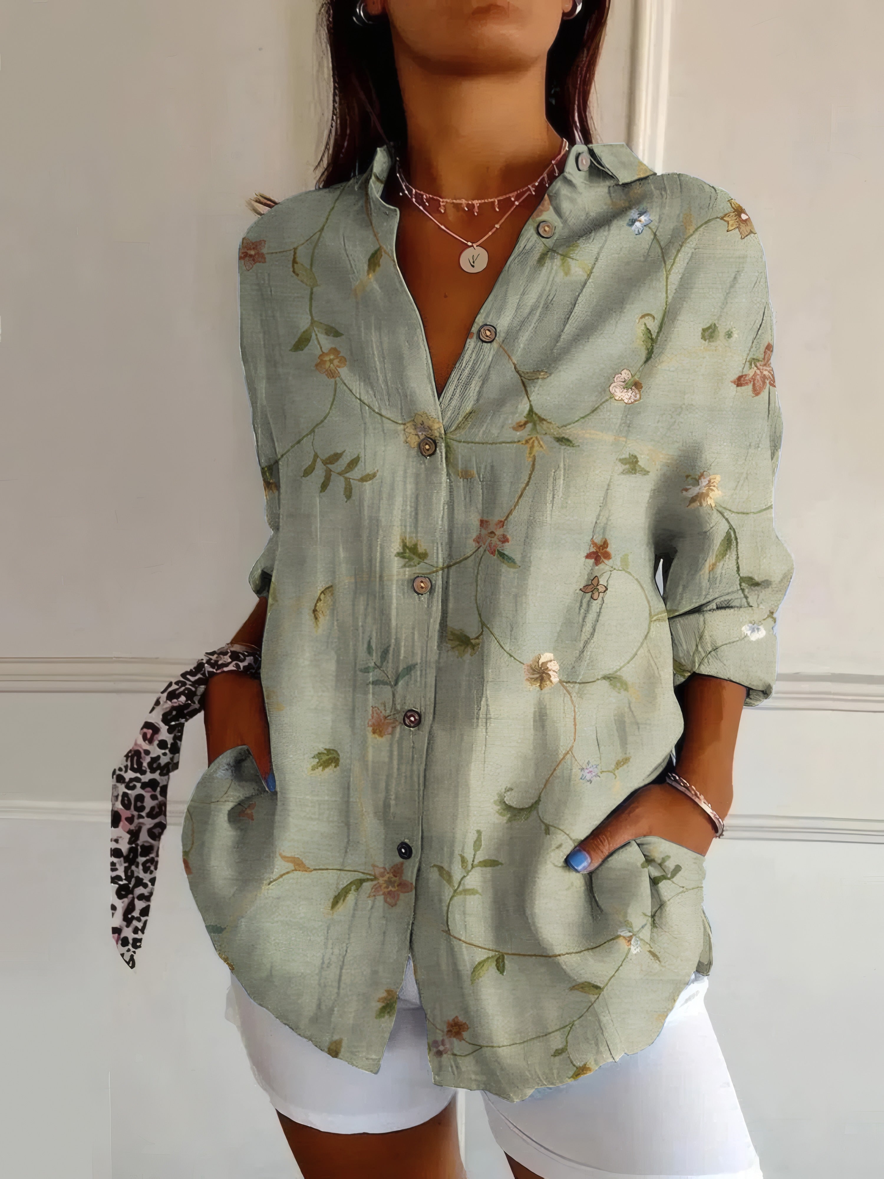 Rosamund | Geometric Print Shirt Green Leaf, photo studio