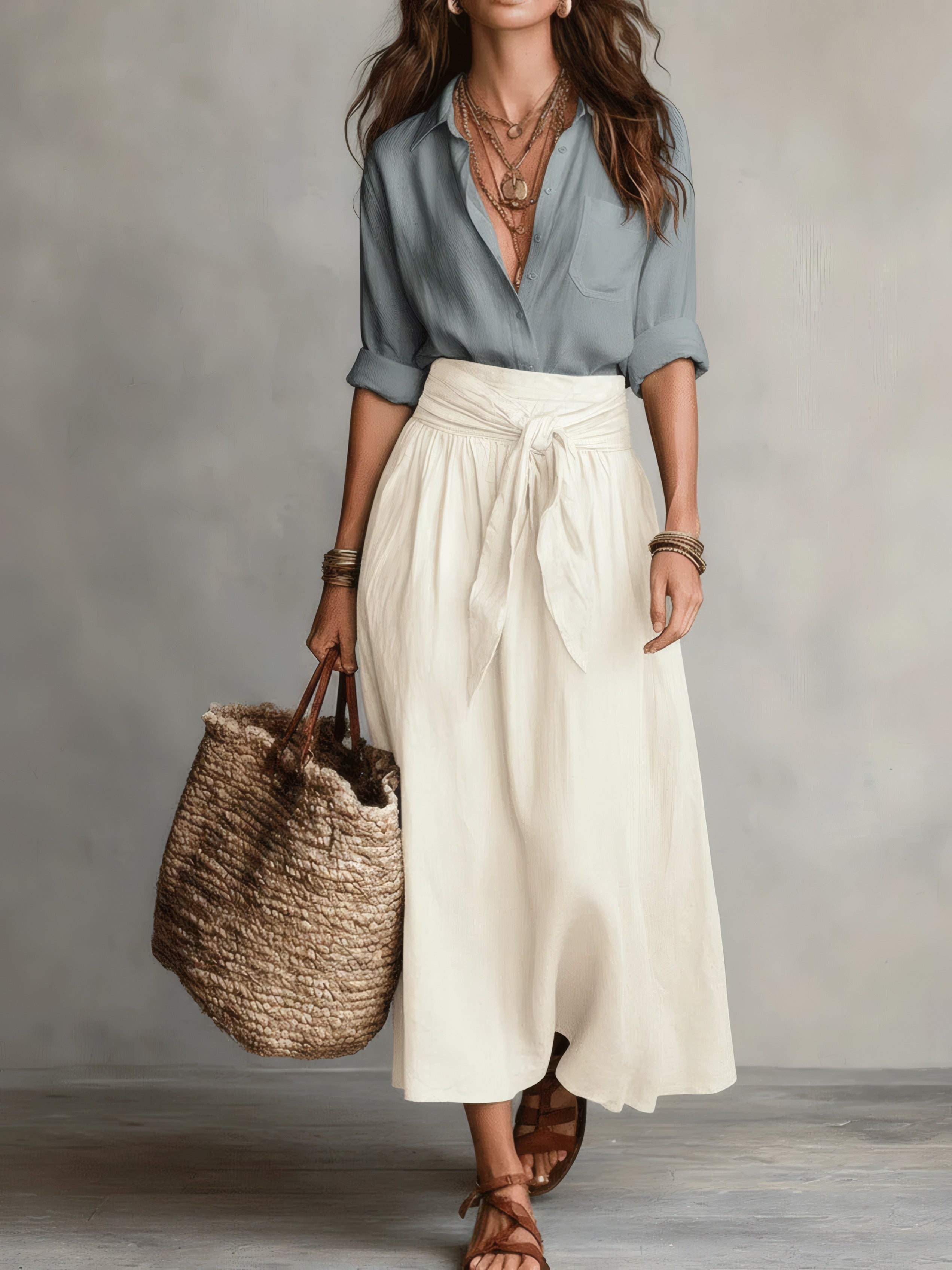Camilla | Tie-Waist Midi Set Light Blue, photo studio
