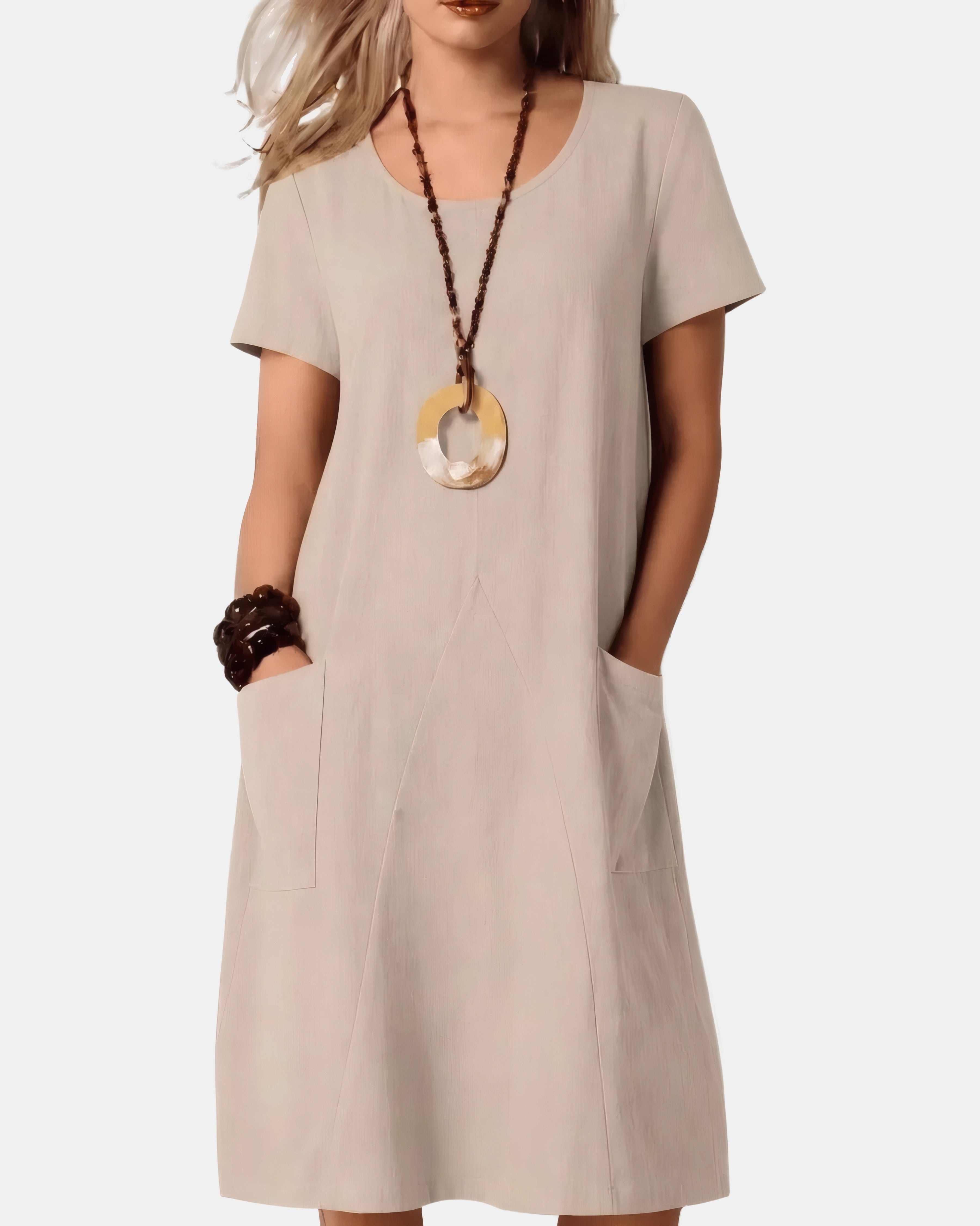 Adelina | Modern Boho Midi Dress Beige, photo studio