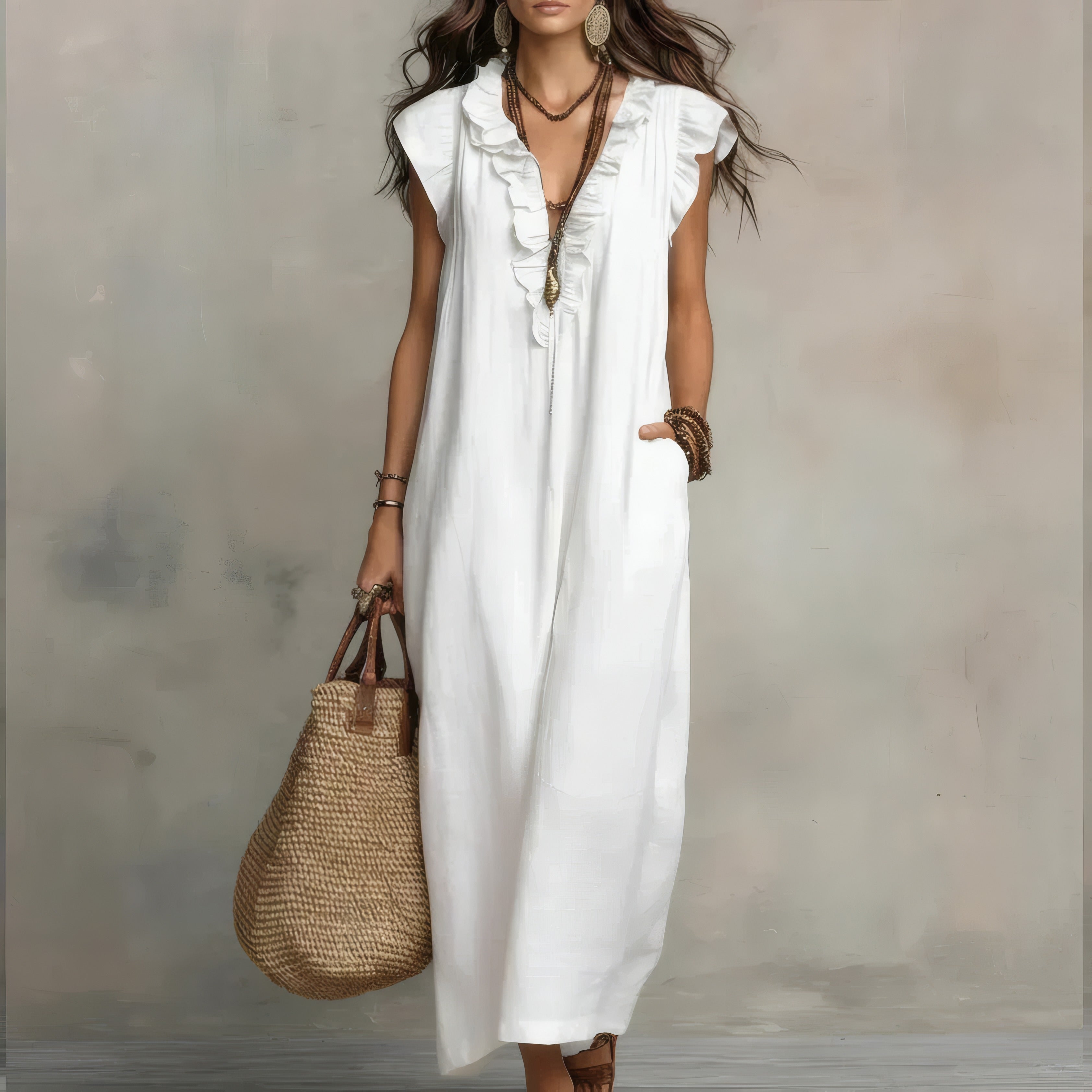 Zoey | Long Bohemian Dress White, photo studio