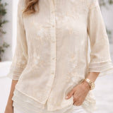 Allison | Floral Embroidered Blouse with Three-Quarter Sleeves