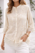 Allison | Floral Embroidered Blouse with Three-Quarter Sleeves
