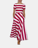 Agnes | Striped Boat Neck Maxi Dress with a Flared Skirt