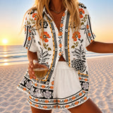 Bijou | Scarf Print Shirt and Shorts Set with Bordered Hems