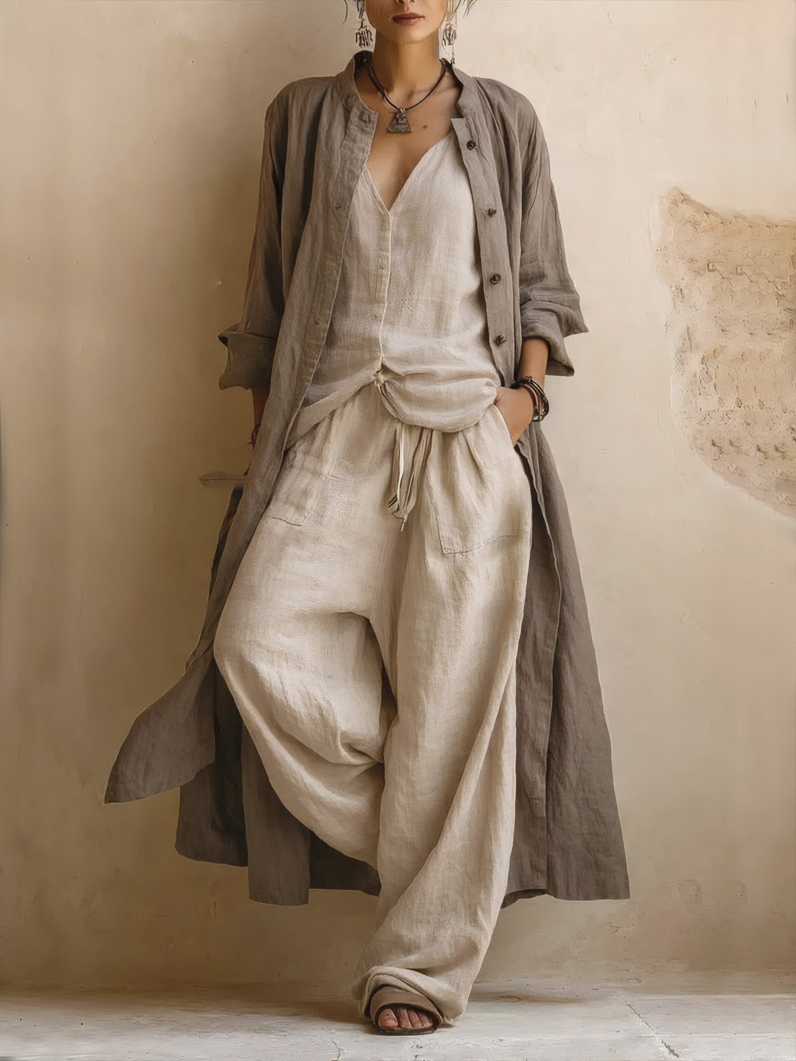 Sienna | Layered Three-Piece Set — set Beige, photo studio