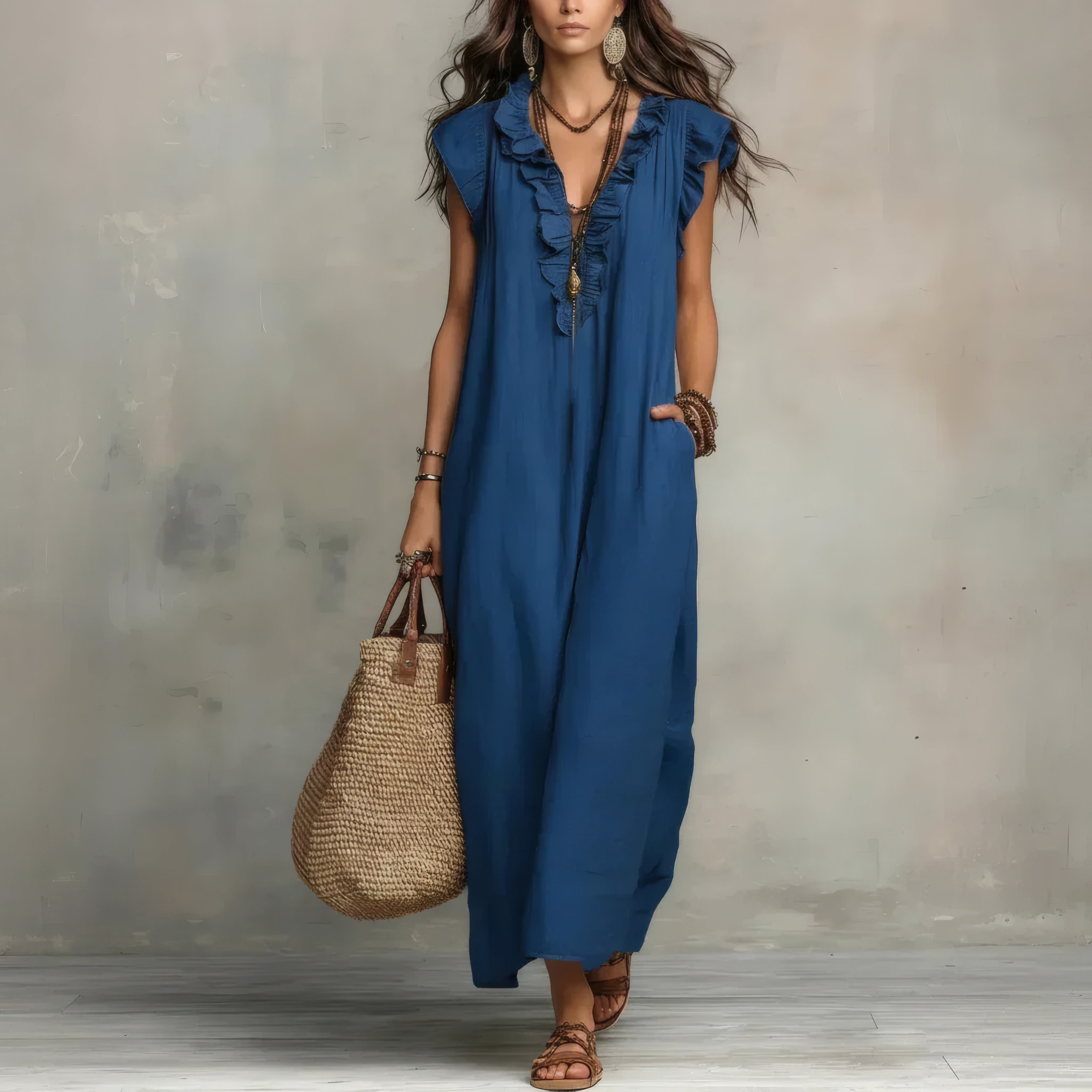 Zoey | Long Bohemian Dress Blue, photo studio