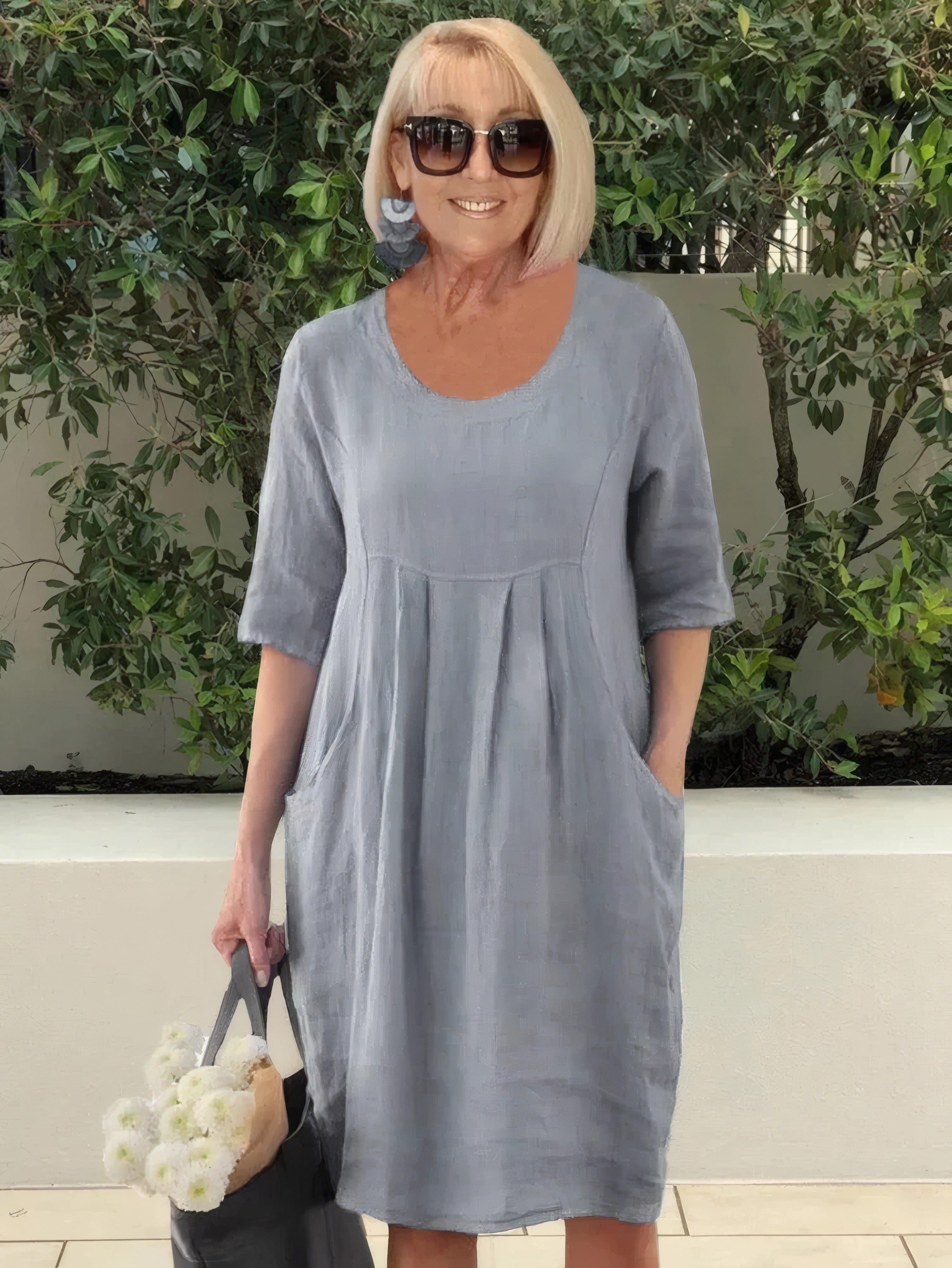 Jackie | Summer Tunic Dress with Pockets Grey, photo studio