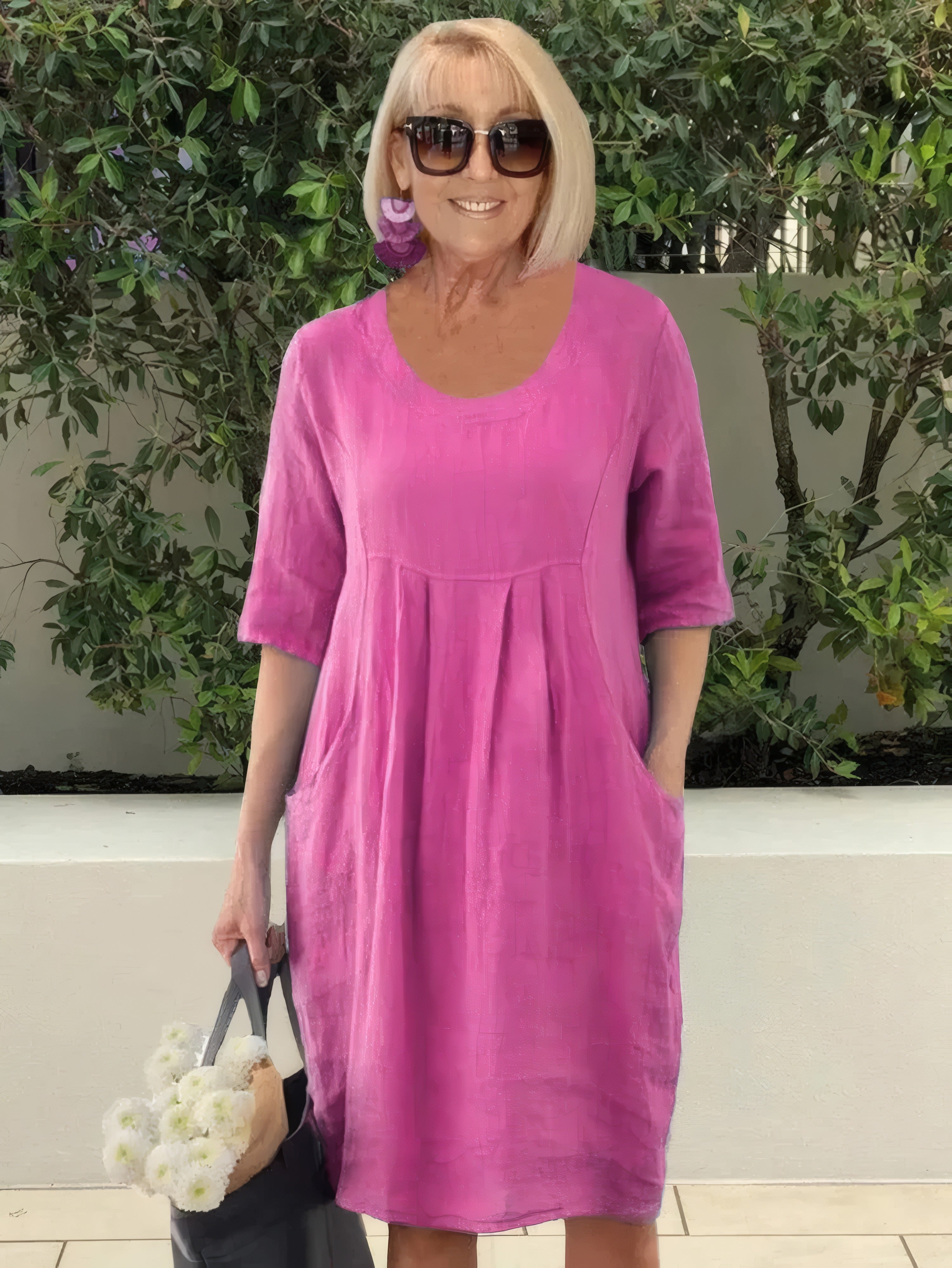 Jackie | Summer Tunic Dress with Pockets Pink, photo studio