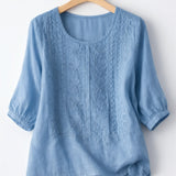 Dina | Round-Neck Blouse with Elastic Cuffs