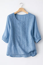 Dina | Round-Neck Blouse with Elastic Cuffs