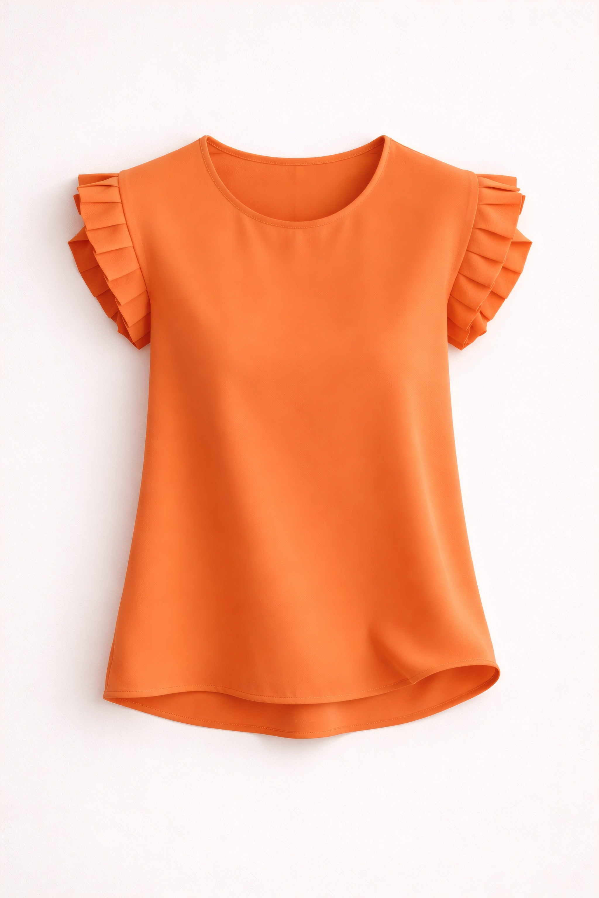 Alessandra | Short-Sleeve Tiered Ruffle Blouse Orange, photo studio