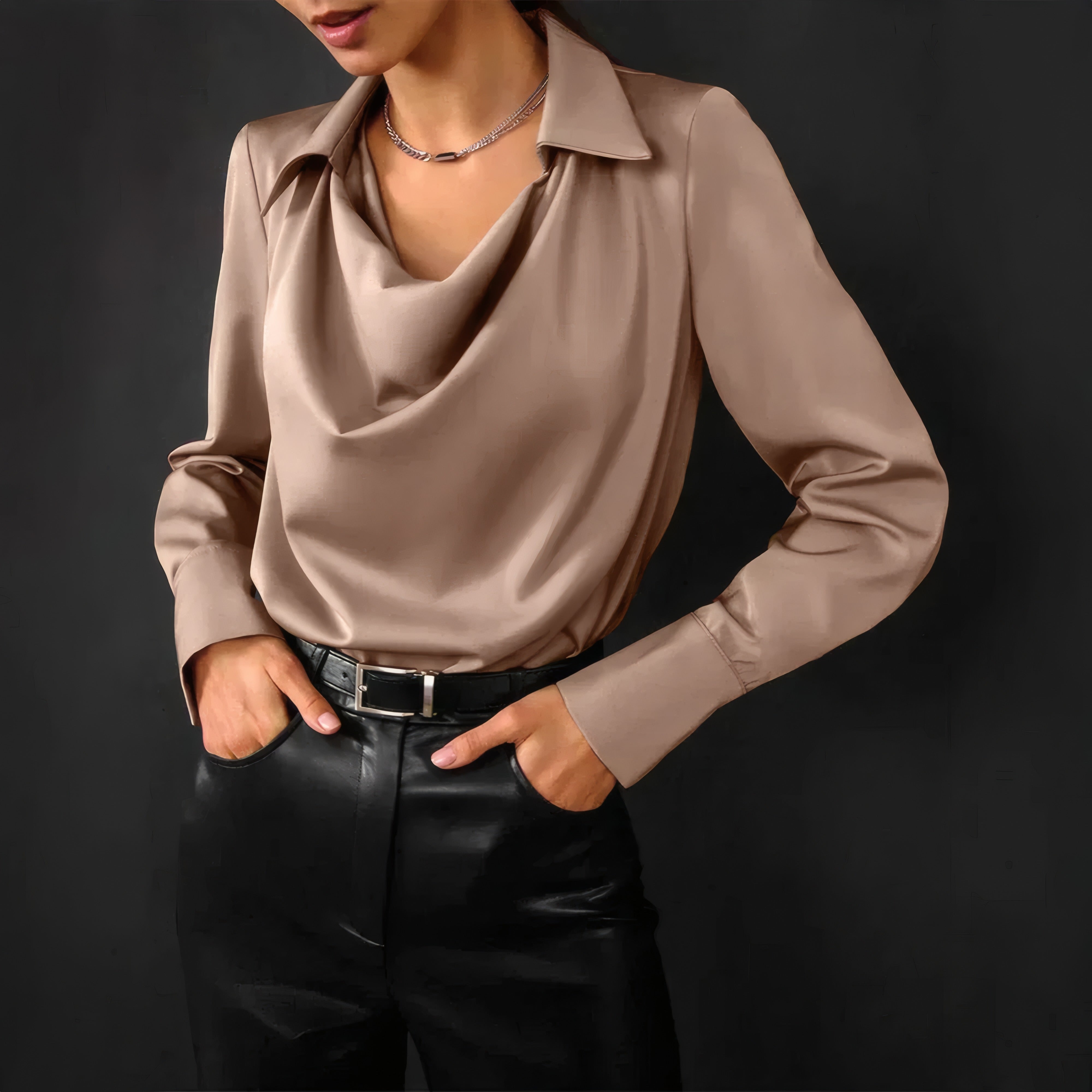 Amalia | Elegant Cowl-Neck Blouse Bronze, photo studio