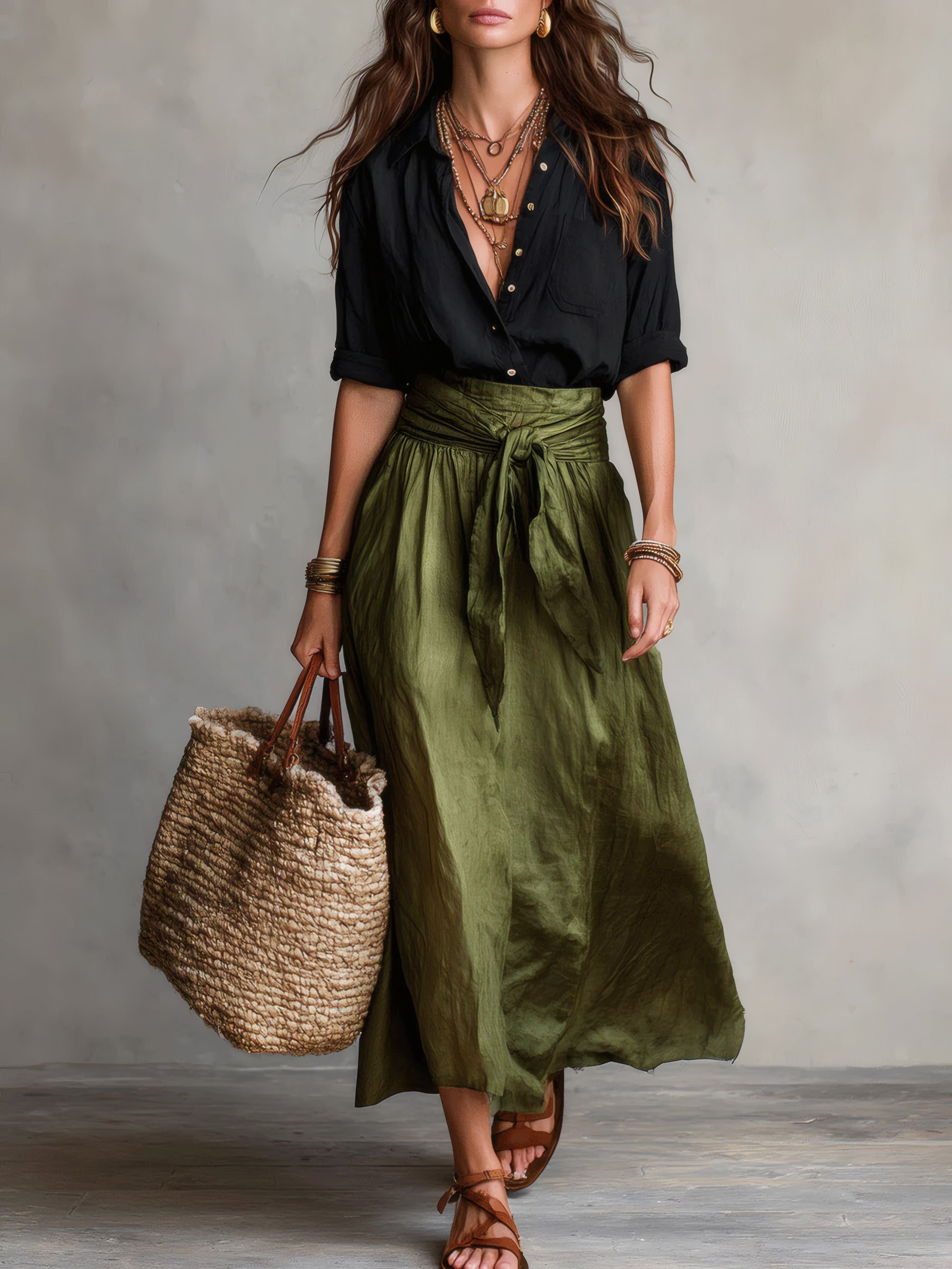 Camilla | Tie-Waist Midi Set Black, photo studio