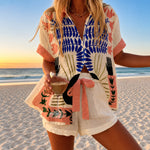 Anaelle | Botanical Art Print Shirt and Tie-Waist Shorts Set
