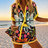 Corisande | Bold Floral Shirt and Shorts Set with a Diamond Hem