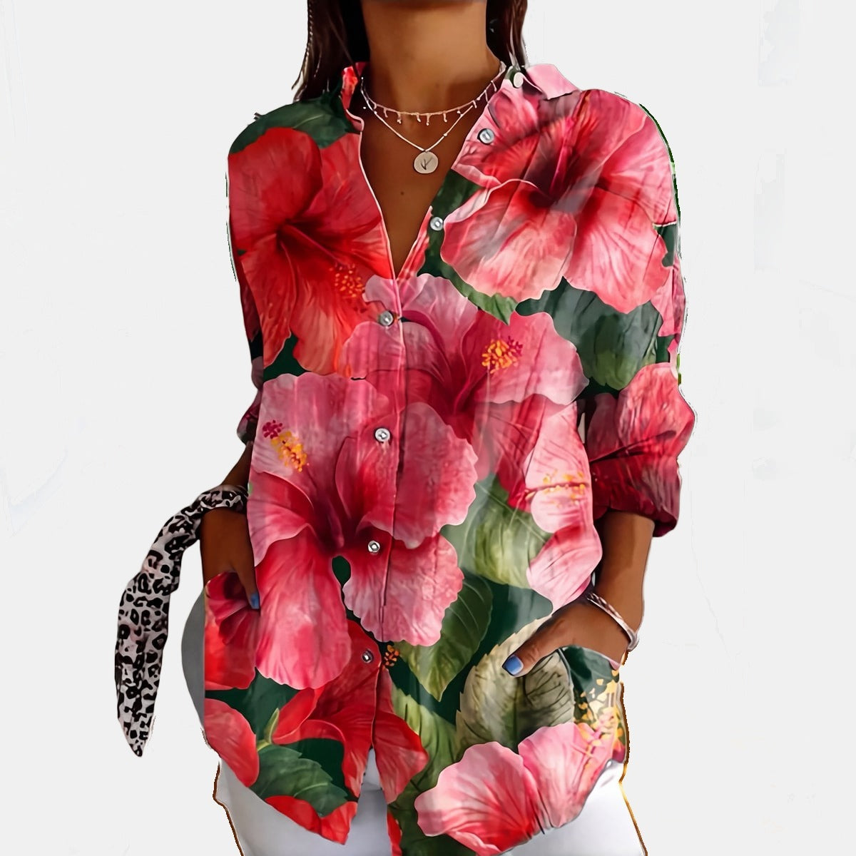 Eunice | On-Trend Printed Blouse Pink Floral, photo studio