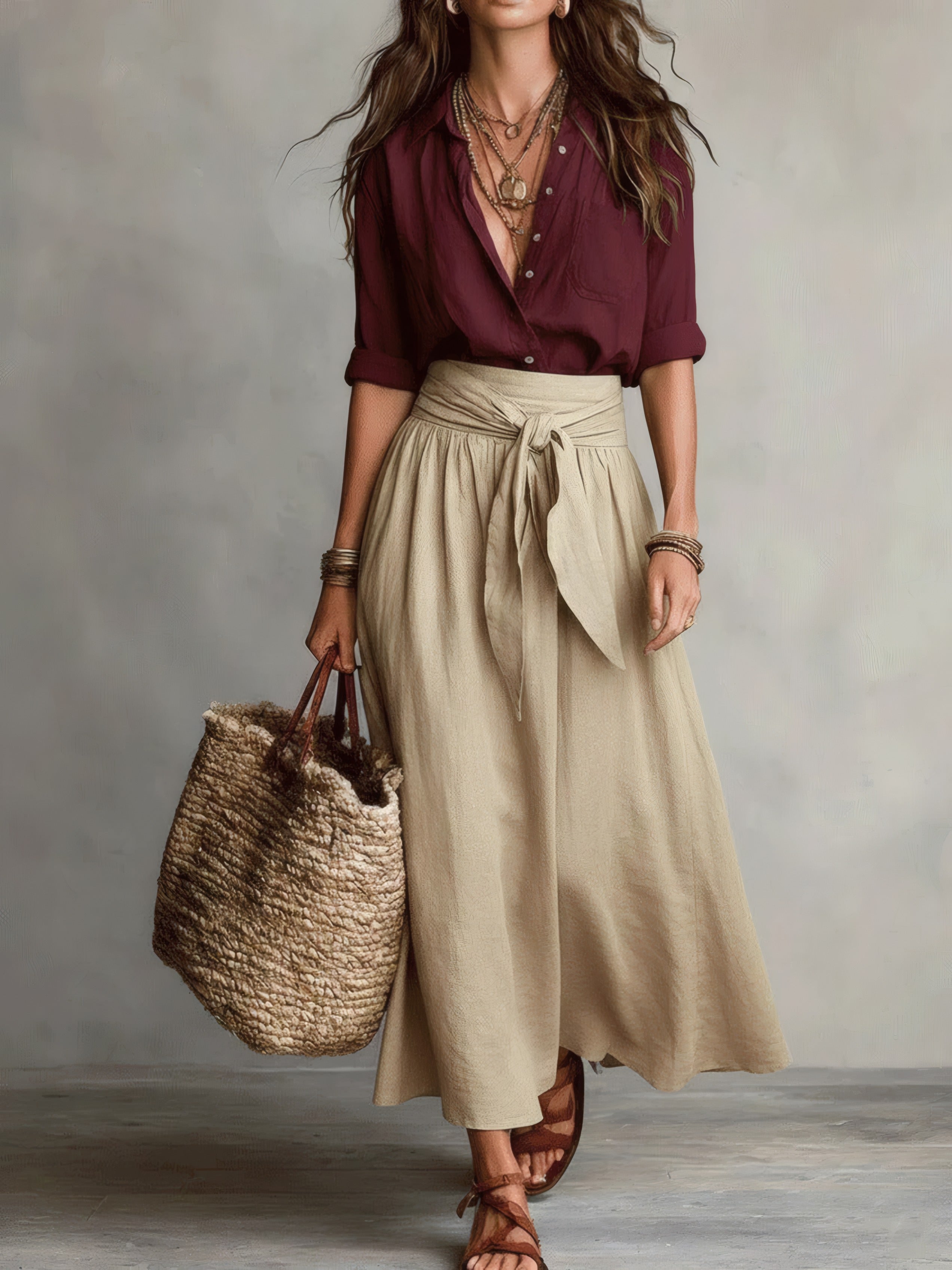 Camilla | Tie-Waist Midi Set Red, photo studio