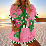 Elaine | Serpent Print Shirt and Shorts Set with Striped Trim