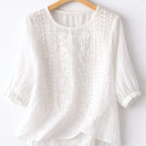 Dina | Round-Neck Blouse with Elastic Cuffs