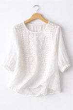 Dina | Round-Neck Blouse with Elastic Cuffs