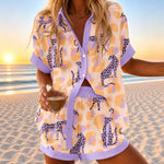 Celia | Leopard Print Shirt and Shorts Set with Contrast Trim