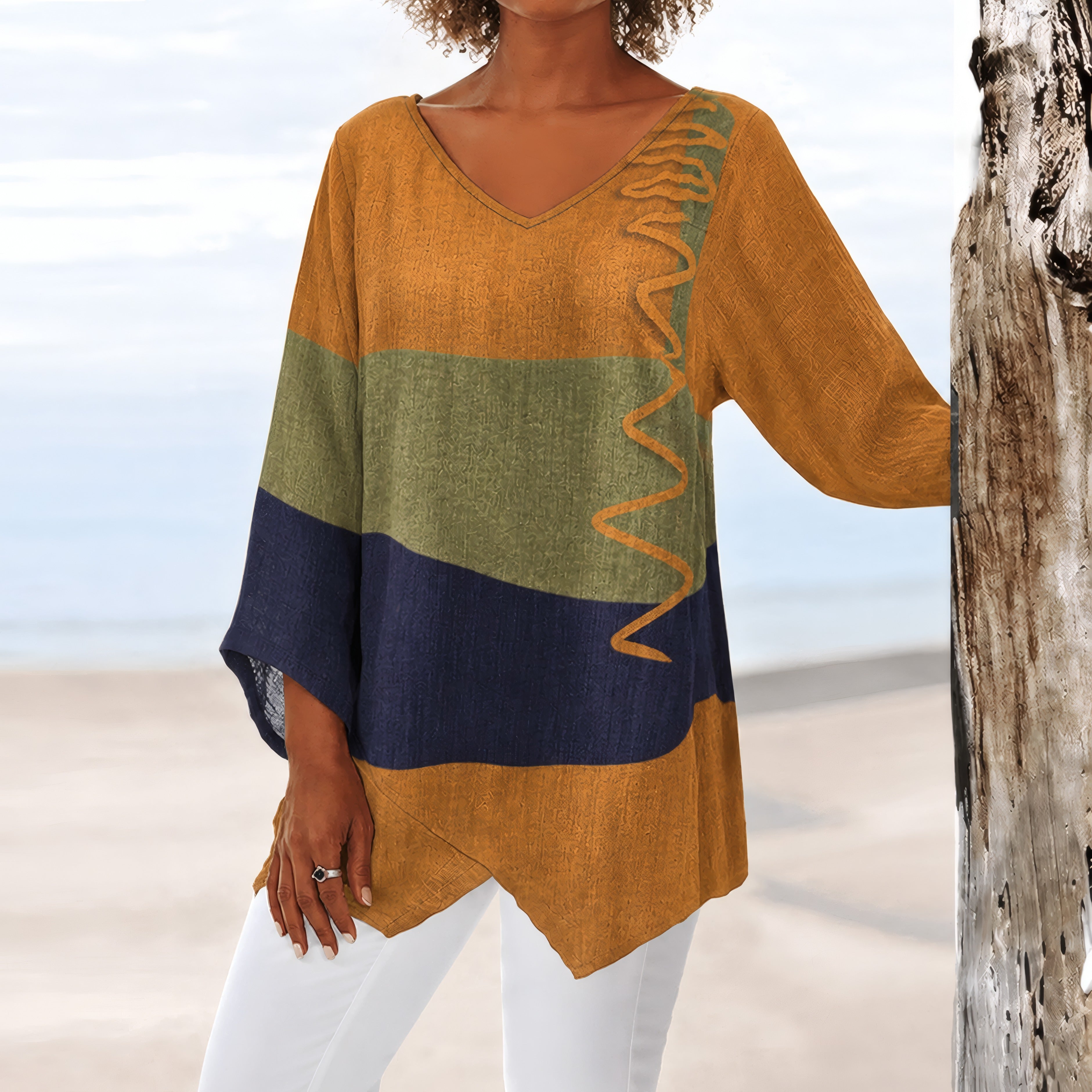 Orianna | Classic Geometric Print Blouse Yellow, photo studio