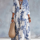Bohemian Blue Floral Button-down Maxi Dress