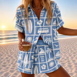 Desiree | Retro Surf Tile Print Shirt and Pull-On Shorts Set